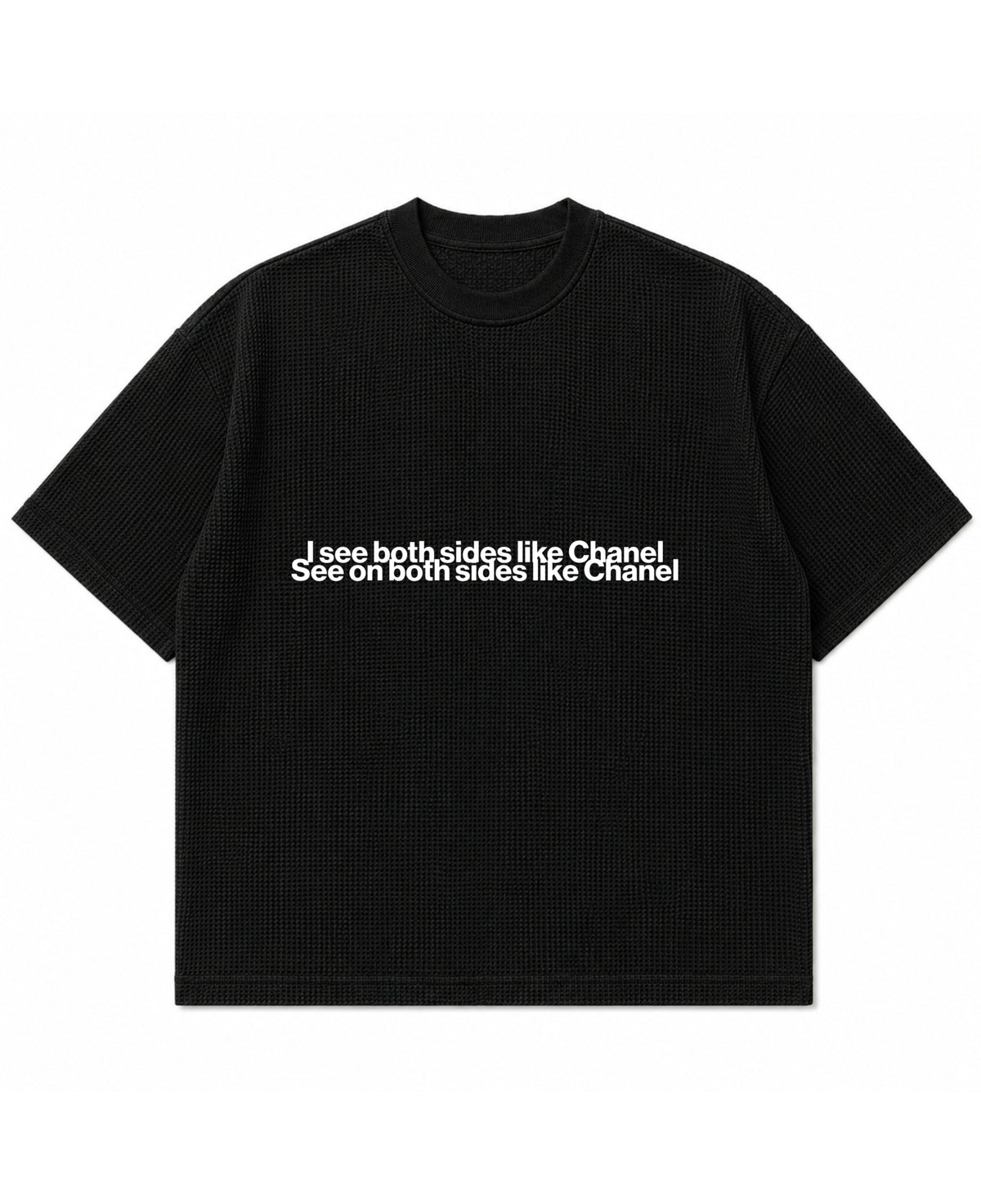 Black waffle boxy fit Front Design