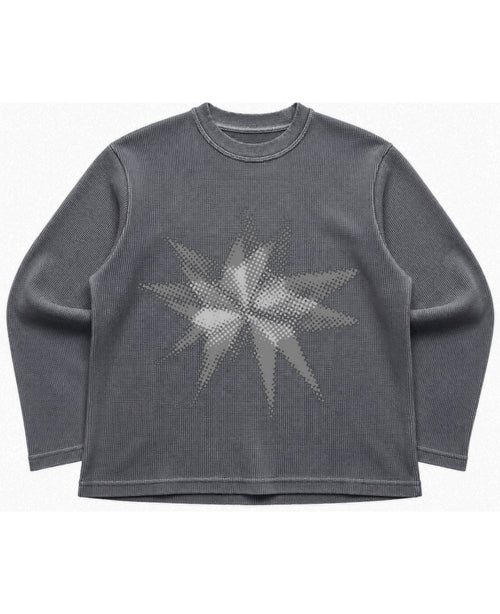 Acidwash waffle knit oversized full-sleeve Front Design