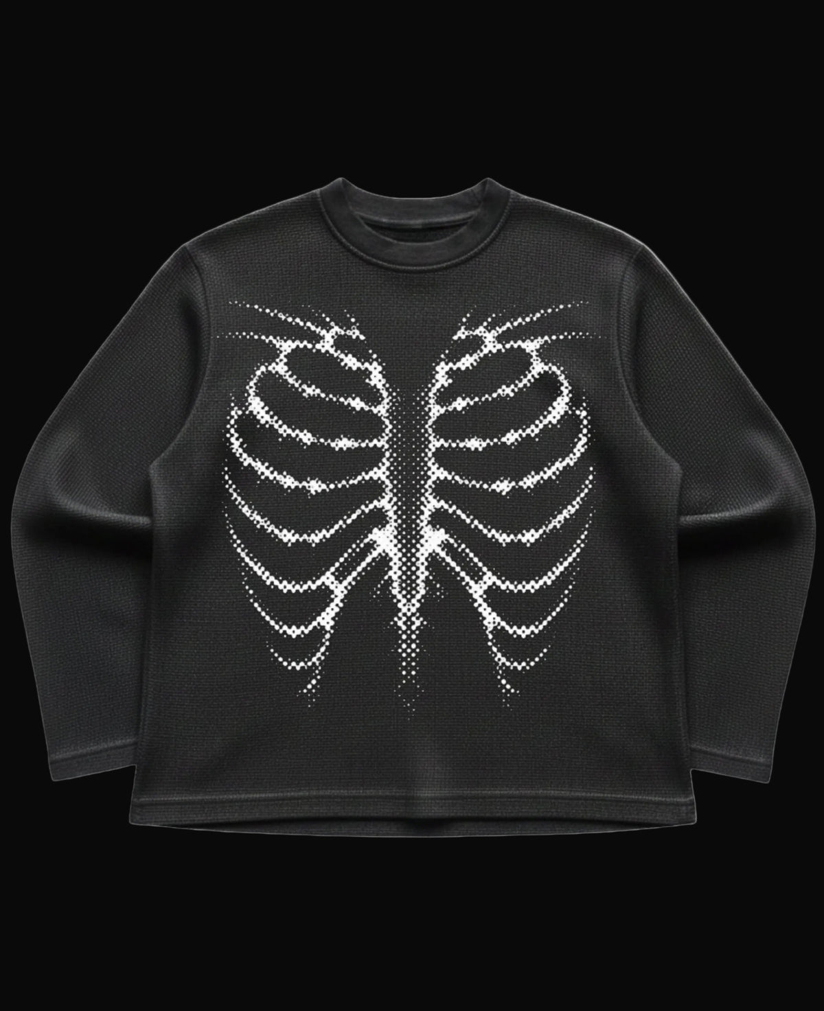 Black waffle knit oversized full-sleeve Front Design