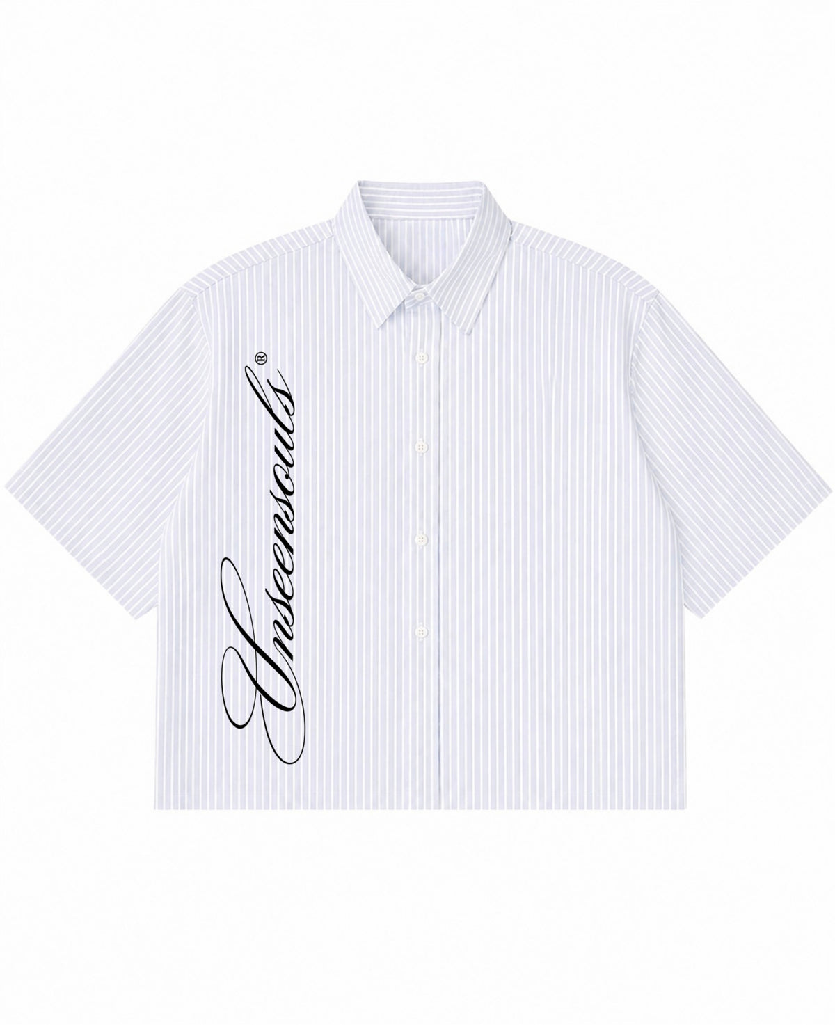 Blue Striped Oxford Boxy Shirt Front Design